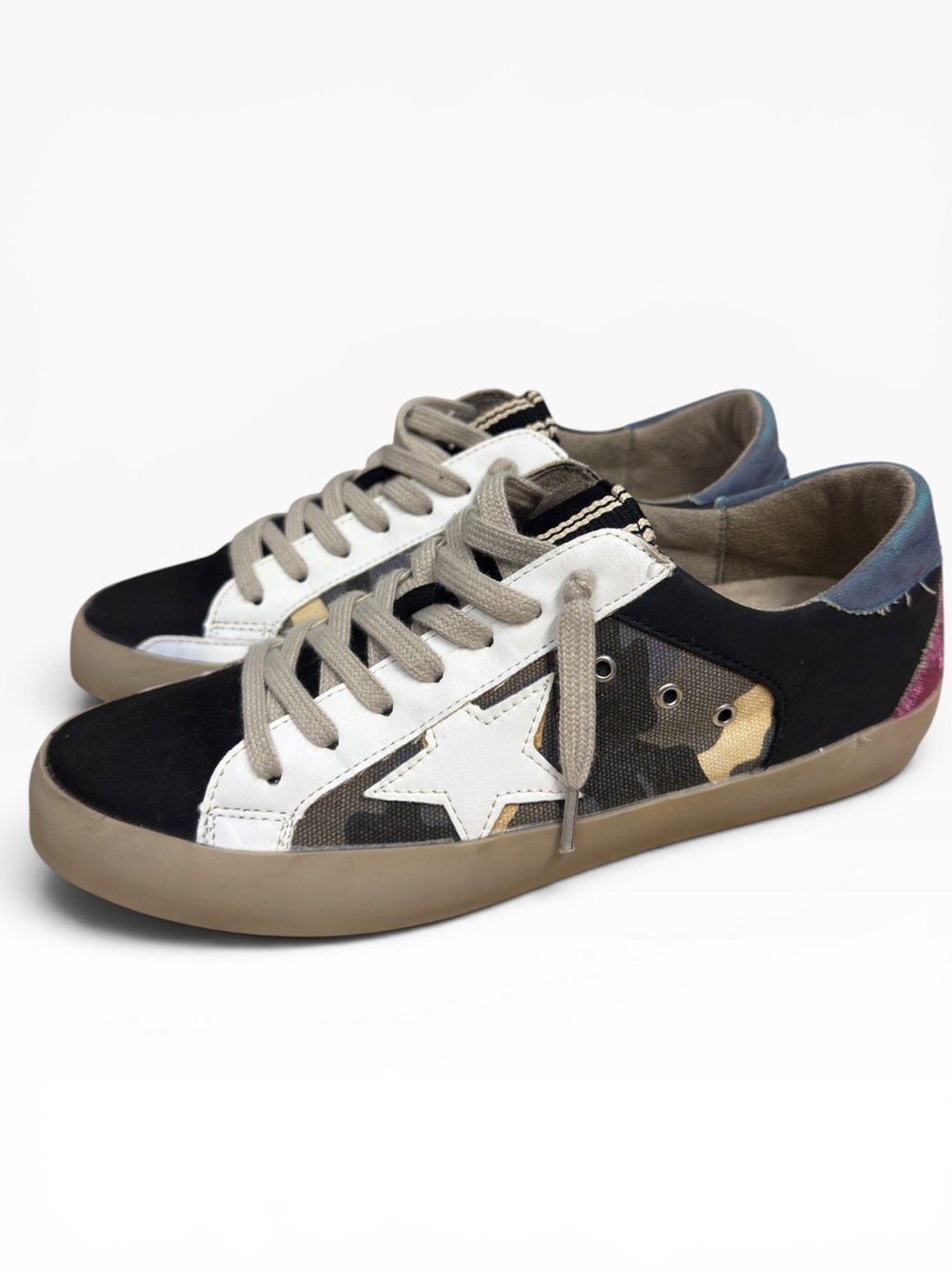 ShuShop Perry Star Camo Sneakers Women’s Size 7 Leather Suede Low Top Shoes